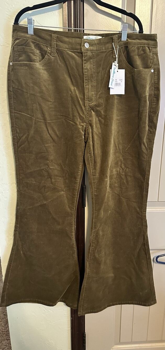 New Southern Grace Women's Plus Size 20 Brown Corduroy Flare Leg Cut